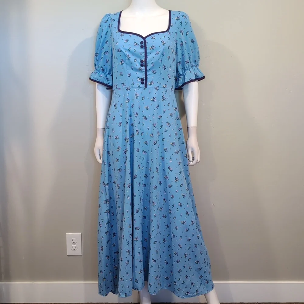 SHEIN Blue And Purple Floral Sweetheart Neckline Short Sleeve Midi Maxi Dress L